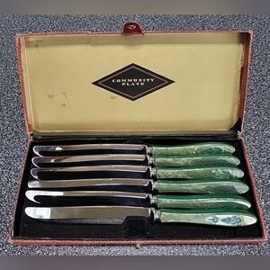 1923 Bird Of Paradise Set Of 6 Knives Jewel Handle Rare In Original Box